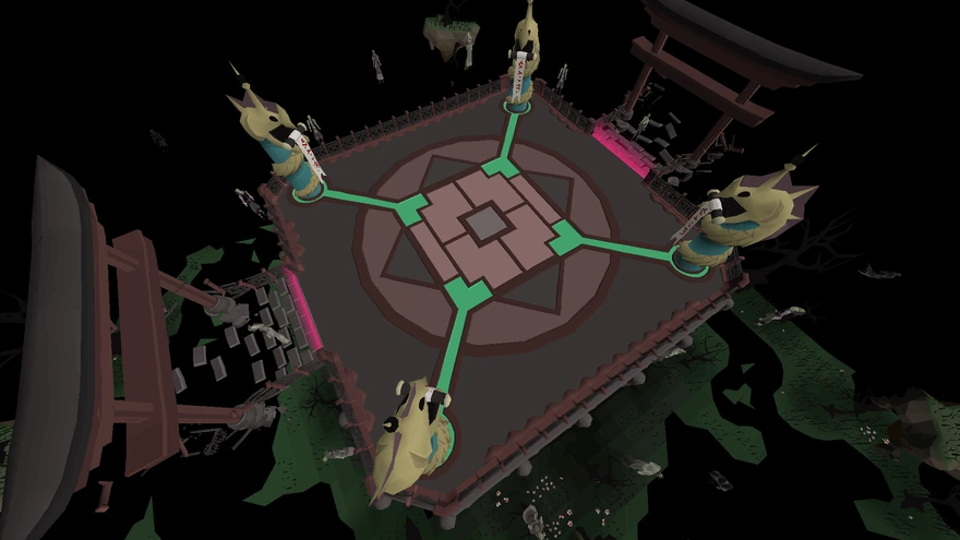 The Nightmare's arena in the Sisterhood Sanctuary, with a totem in each corner.