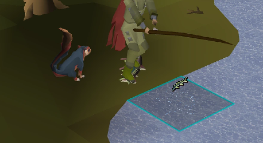Fishing plugin highlighting a fishing spot tile.