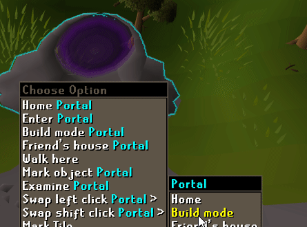 Menu Entry Swapper: the right-click menu on a house portal with swap options.