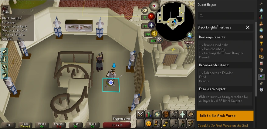 Quest Helper: the quest steps panel next to the game, with the target highlighted.